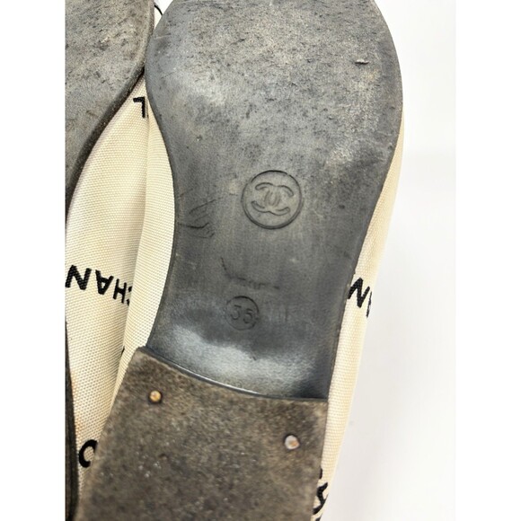 Chanel Ballet Flats White & Black Leather & Canvas Monogram Logo Y2K Sz 35 - Picture 13 of 15